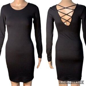 Capella Womens Bodycon Little Black Dress Long Sleeve Fitted Stretch LBD Small